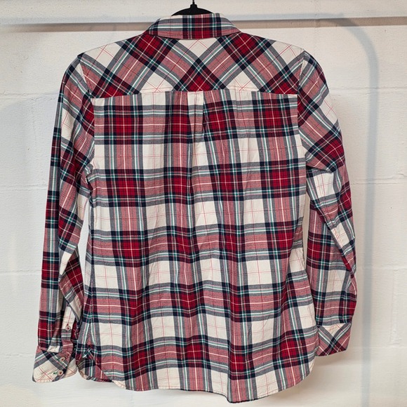 Talbots Women XS Plaid Button Up Shirt Long Sleeve Red Green Cream Gold Holiday - Picture 9 of 9